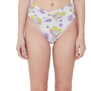 Beth Richards Swim Bottom Womens M Delrey‎ Floral 70s Ruched Side High Waisted